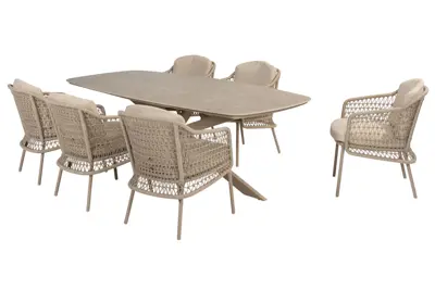 4 Seasons Outdoor Puccini 6 Seat Dining Set with Prado Barrel Ceramic Ellipse Table - image 1