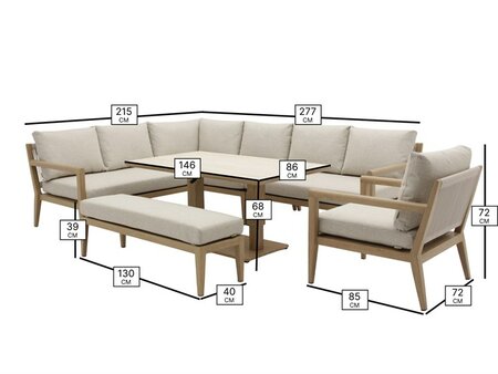 Bramblecrest Maine L-Shape Sofa with Rectangle Piston Table, Bench & Chair - image 3