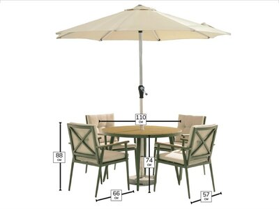 Bramblecrest RHS Wisley 4 Seat Round Dining Set with Parasol & Base - Sage - image 5