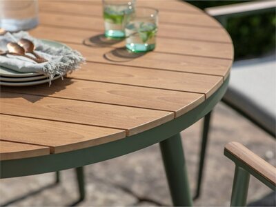 Bramblecrest RHS Wisley 4 Seat Round Dining Set with Parasol & Base - Sage - image 2