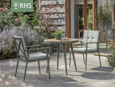 Bramblecrest RHS Wisley 80cm Round Table with 2 Armchairs - Sage - image 1