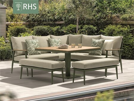 Bramblecrest RHS Wisley Sage Corner Sofa with Square Piston Adjustable Table & 2 Benches - image 1