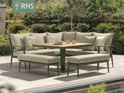 Bramblecrest RHS Wisley Sage Corner Sofa with Square Piston Adjustable Table & 2 Benches - image 1
