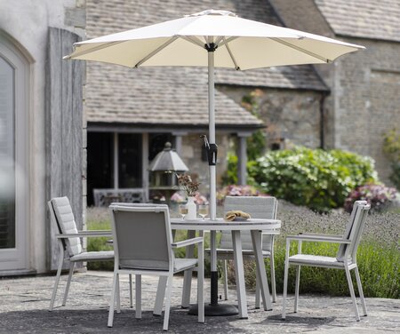Bramblecrest Zurich Dining Set with 4 Chairs, Parasol & Base - Mocha - image 1