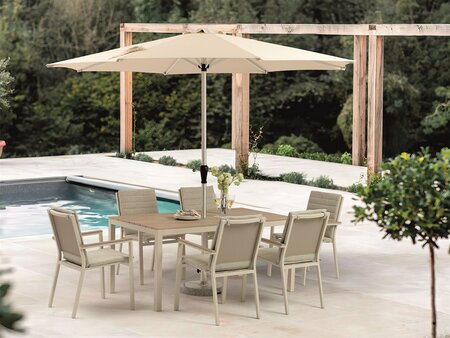 Bramblecrest Zurich Mocha 6 Seat Rectangle Dining Set with Parasol & Base