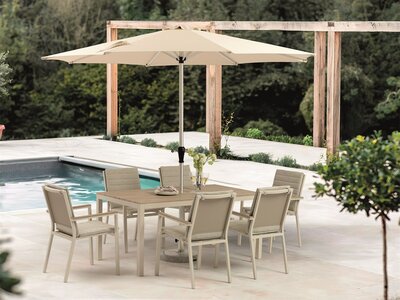 Bramblecrest Zurich Mocha 6 Seat Rectangle Dining Set with Parasol & Base