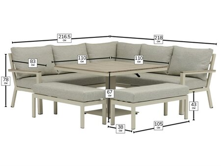 Bramblecrest Zurich Mocha Corner Sofa with Square Piston Adjustable Table & 2 Benches - image 4