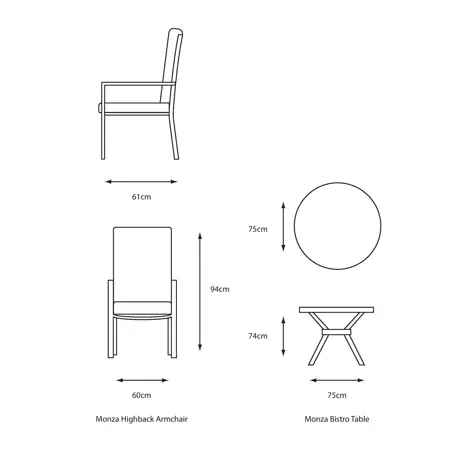 Monza Bistro Set with Highback Armchairs - image 4