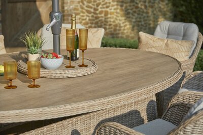 St Tropez Sand 8 Seat Dining Set with Lazy Susan and 3.0m Parasol - image 6