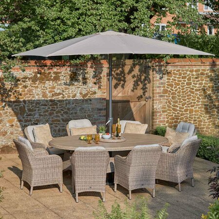 St Tropez Sand 8 Seat Dining Set with Lazy Susan and 3.0m Parasol - image 1