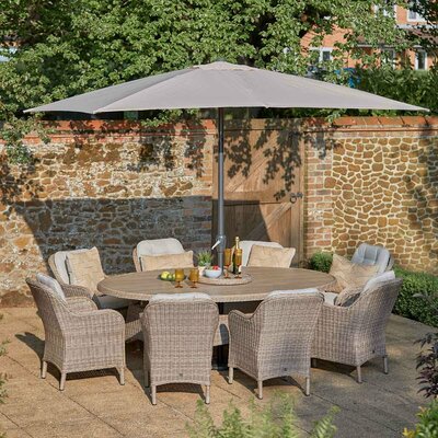 St Tropez Sand 8 Seat Dining Set with Lazy Susan and 3.0m Parasol - image 1