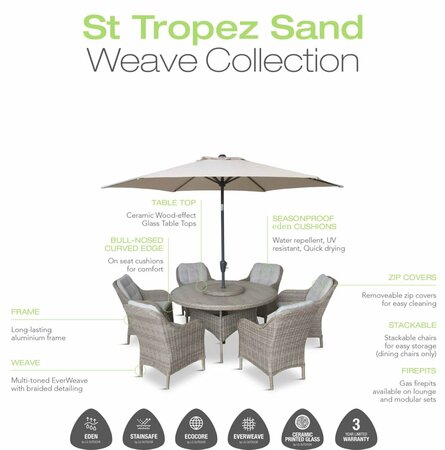 St Tropez Sand 8 Seat Dining Set with Lazy Susan and 3.0m Parasol - image 3
