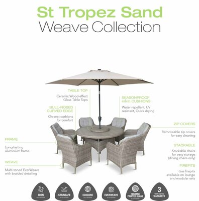St Tropez Sand 8 Seat Dining Set with Lazy Susan and 3.0m Parasol - image 3