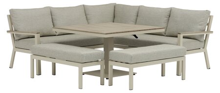 Zurich Modular Sofa with Square Adjustable Piston Casual Dining Table & 2 Benches