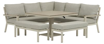 Zurich Modular Sofa with Square Adjustable Piston Casual Dining Table & 2 Benches